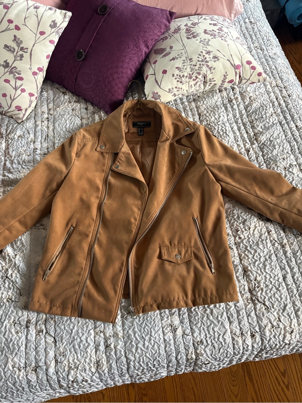 Forever 21 Tan Faux Suede Moto Jacket